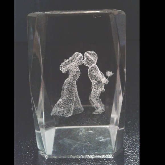 3D Valentine Laser Etched Crystal Cube - Picture 2 of 10